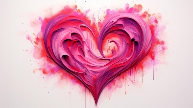 Une peinture d'un cœur rose sur un fond blanc