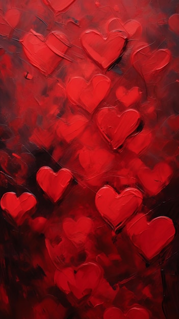 Une peinture de coeurs rouges sur fond noir