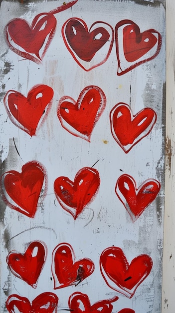une peinture avec des cœurs rouges