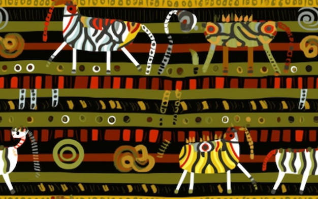 Une peinture colorée d'animaux avec le mot afrique dessus.