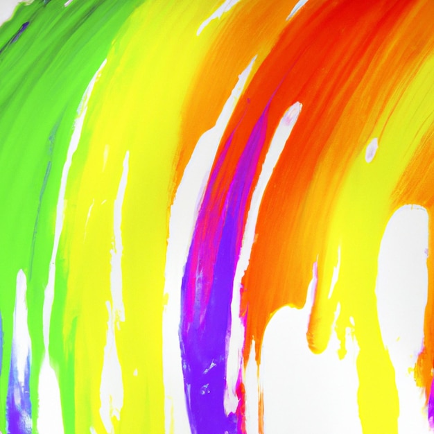 Une peinture colorée d'un arc-en-ciel avec le mot arc-en-ciel dessus.