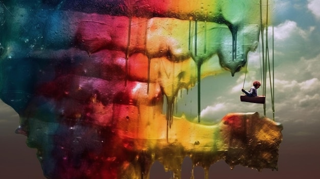 Une peinture colorée d'un bateau un jour de pluie