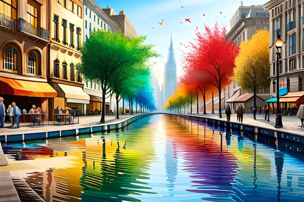 Une peinture colorée d'un canal à Venise