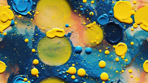 Une peinture colorée avec des cercles jaunes et bleus avec le mot " sur le fond ".