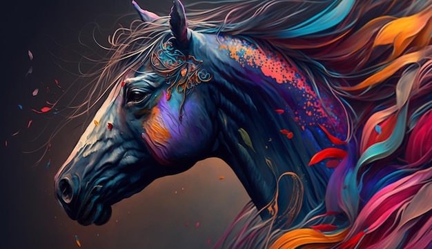 Peinture colorée de cheval Generative Ai