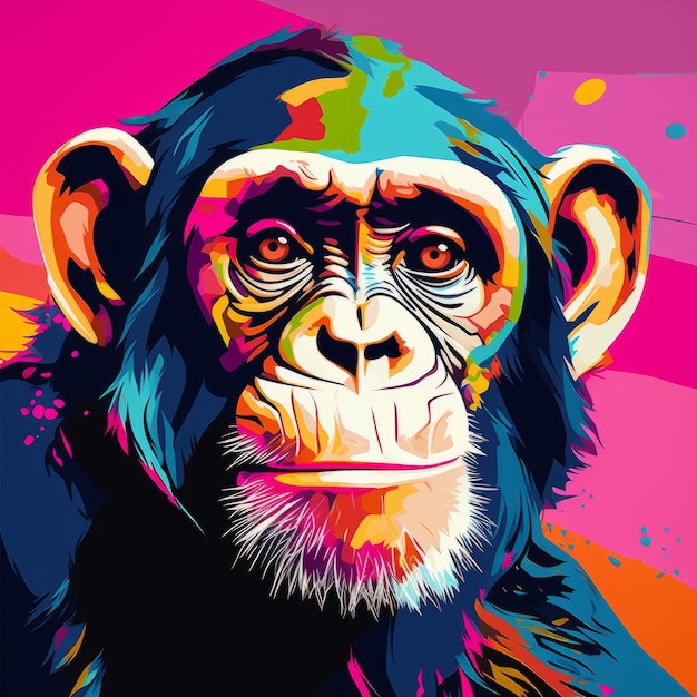 Une peinture colorée d'un chimpanzé