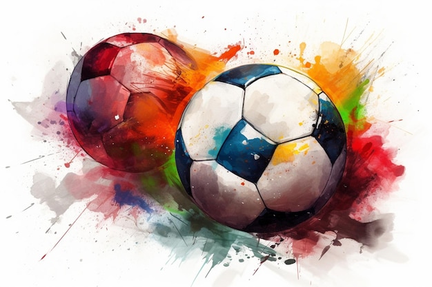 Une peinture colorée de deux ballons de football dont un dit "football".