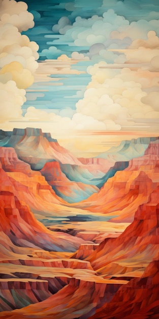 Peinture colorée du Grand Canyon avec des dégradés doux et des ombres profilées