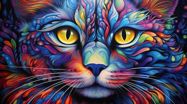 Une peinture colorée du visage d'un chat