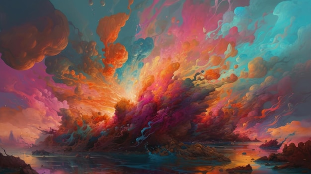 Une peinture colorée d'une explosion liquide