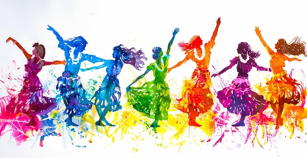 Une peinture colorée de femmes dansant