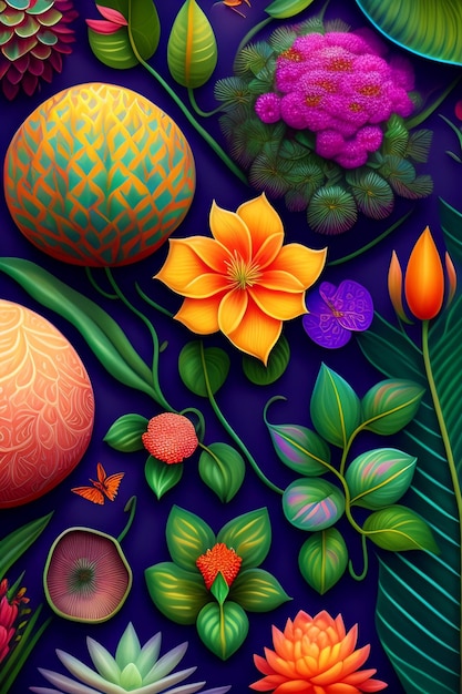 Une peinture colorée de fleurs et une fleur avec le mot tulipes dessus.
