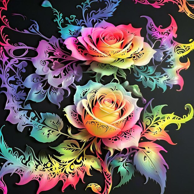 Photo une peinture colorée de fleurs sur fond noir