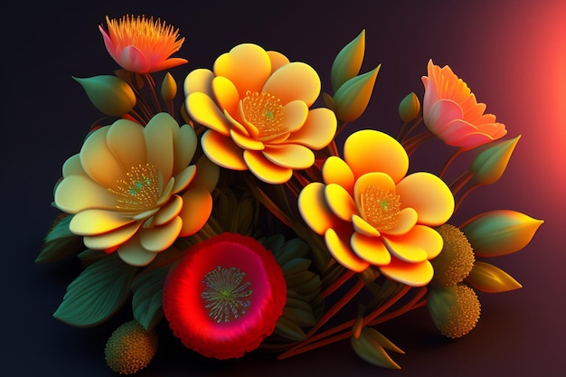Une peinture colorée de fleurs avec le mot fleur dessus