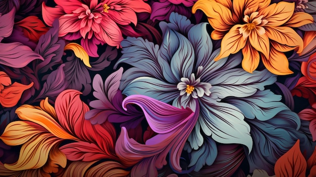 une peinture colorée de fleurs avec le mot hibiscus