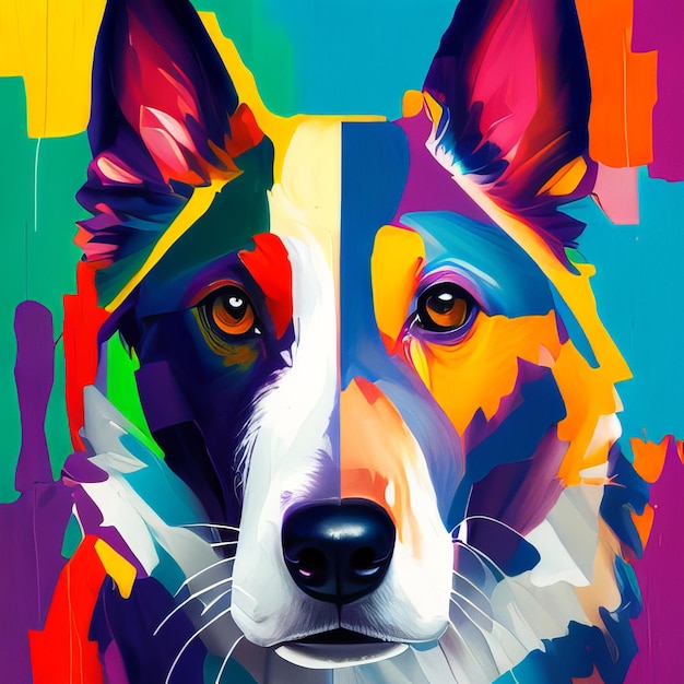 Une peinture colorée d'un mignon chien colley lisse