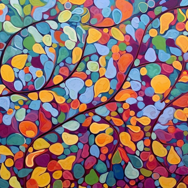 Une peinture colorée d'un motif de feuilles avec le mot amour dessus.