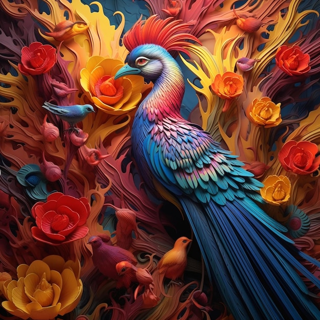 Peinture colorée d'un oiseau mystique fantastique