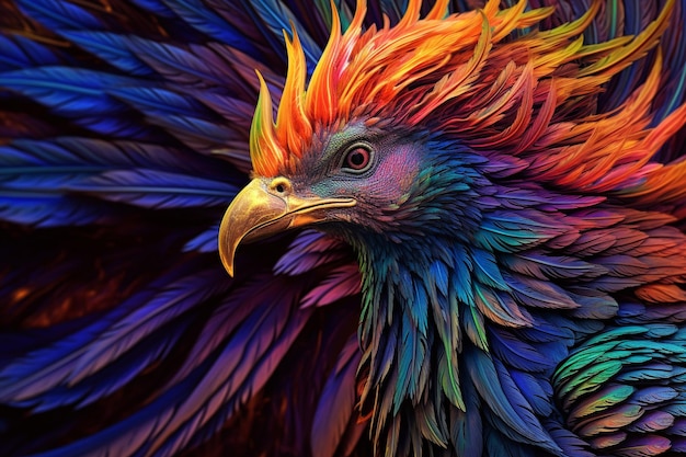 Peinture colorée d'un oiseau mystique fantastique