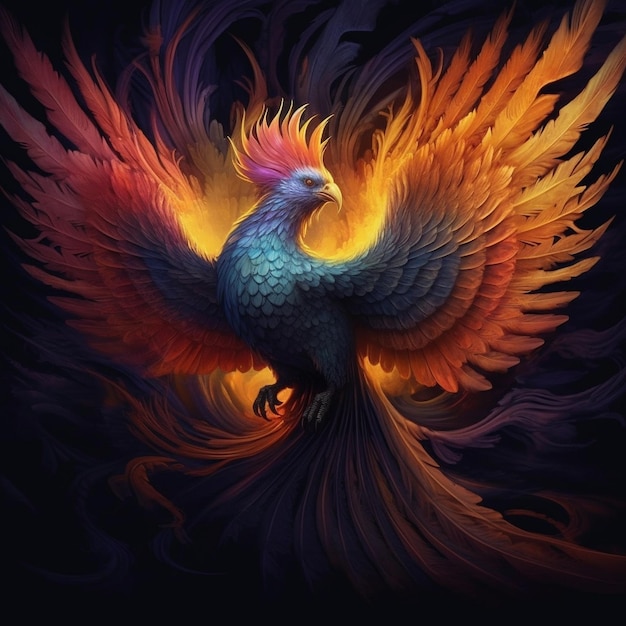 Peinture colorée d'un oiseau mystique fantastique