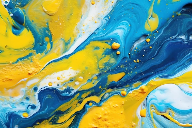 Une peinture colorée avec de la peinture jaune et bleue