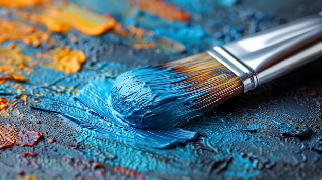 Peinture colorée sur un pinceau