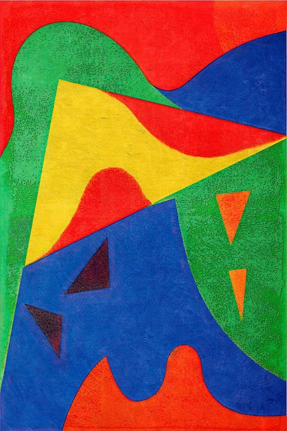 Une peinture colorée avec un triangle rouge en bas.