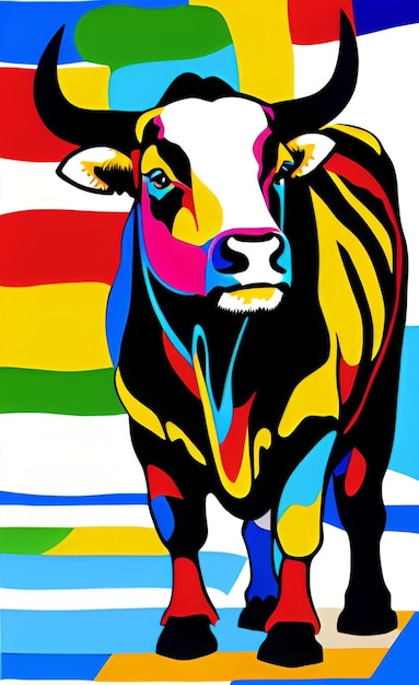 Photo une peinture colorée d'une vache avec le mot vache dessus.