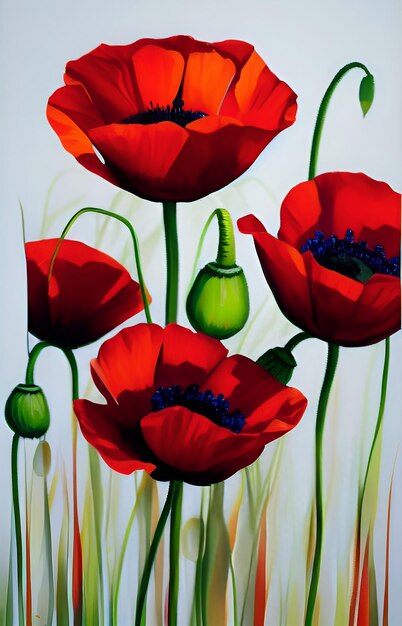 Une peinture de coquelicots rouges