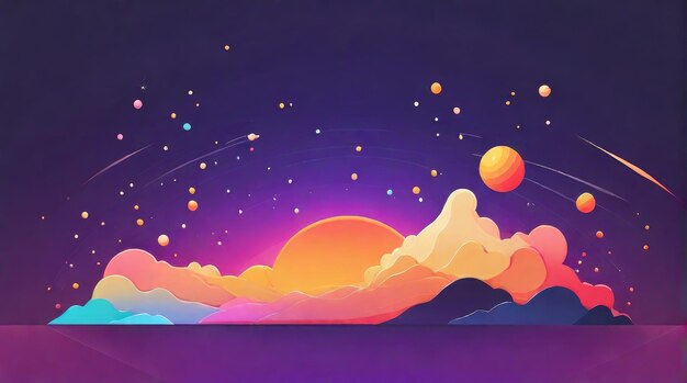 une peinture d'un coucher de soleil avec les étoiles dans le ciel