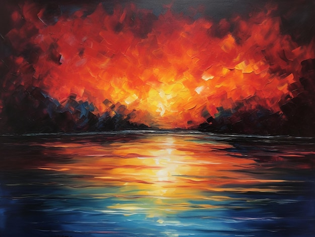 Une peinture d'un coucher de soleil sur l'océan