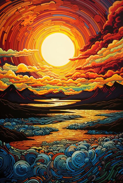 une peinture d'un coucher de soleil par personne