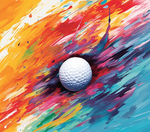 peinture de couleurs vives d'une balle de golf sur un tee génératif ai