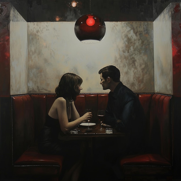 Photo une peinture d'un couple assis à une table dans un restaurant