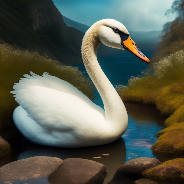 Une peinture d'un cygne avec le mot cygne dessus