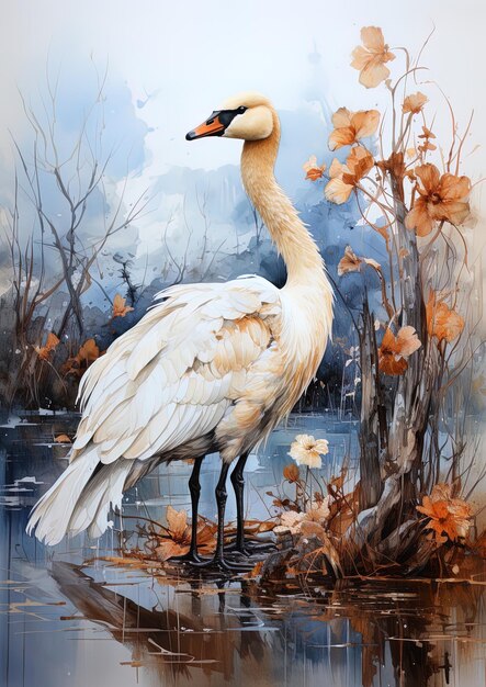 une peinture d'un cygne avec le mot oie dessus