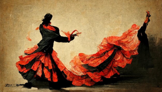 Une peinture d'une danseuse de flamenco