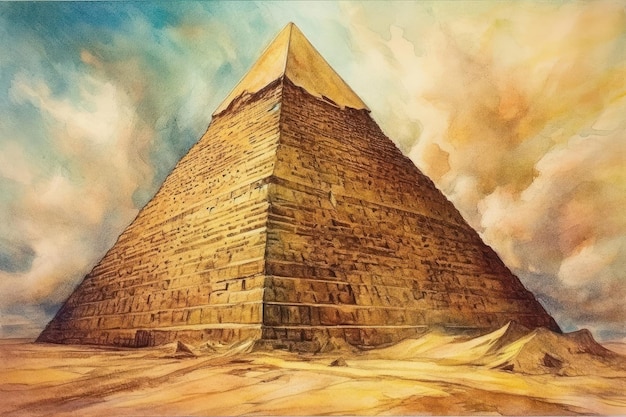 Peinture d'un dessin à l'aquarelle de la pyramide de Khéops