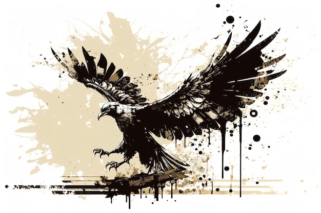 Peinture d'un dessin de corbeau à l'aide d'un pinceau et d'encre noire Oiseaux Faune Illustration Generative AI