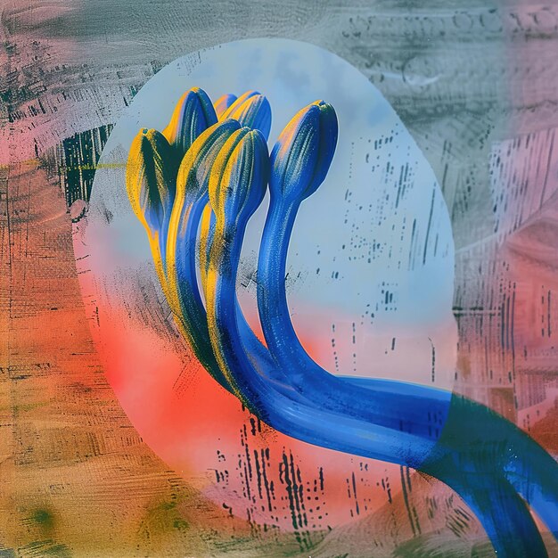Photo une peinture de deux grenouilles bleues et jaunes avec un fond rouge et orange