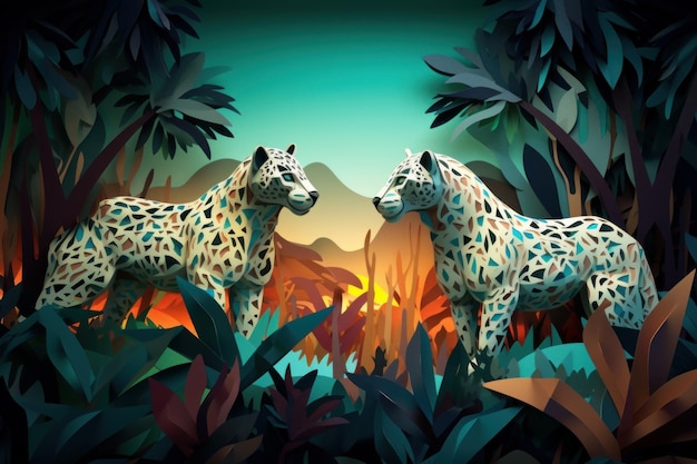 Une peinture de deux léopards dans la jungle