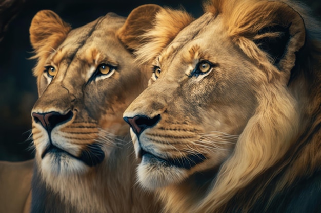 Une peinture de deux lions, dont l'un est le roi lion.