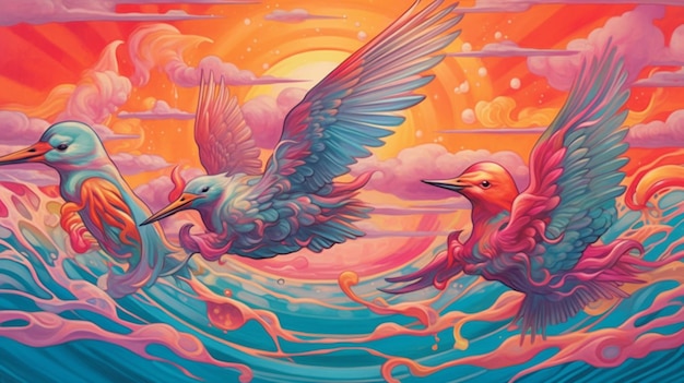 Une peinture de deux oiseaux avec les mots "le mot amour" sur la couverture.