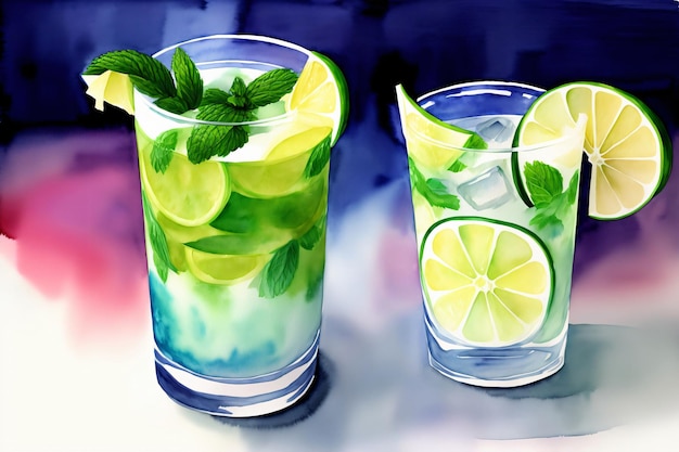 Une Peinture De Deux Verres De Limonade Et Limonade