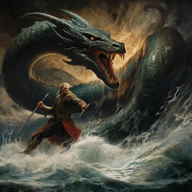 une peinture d'un dragon et d'un dragon