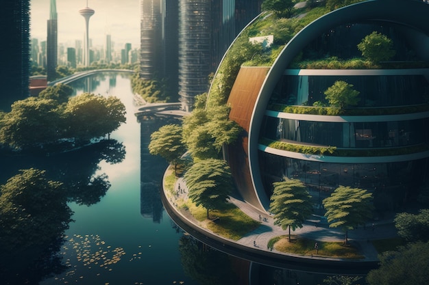 Peinture du concept créatif de paysage urbain éco futuriste Generative AI