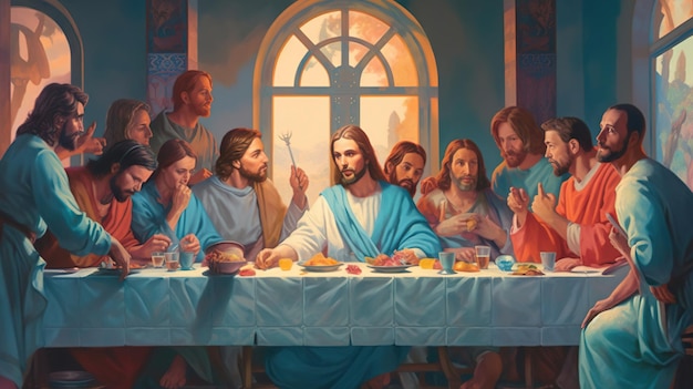 Une peinture du dernier souper de jésus Image AI générative