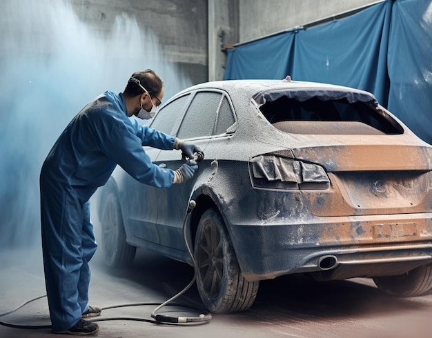 Peinture du garage, la section de la porte de service de la voiture est recouverte d'un apprêt Réparation de l'IA générative