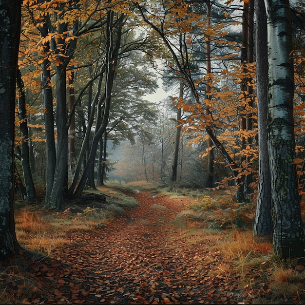Peinture du sentier forestier d'automne Promenade tranquille dans la forêt