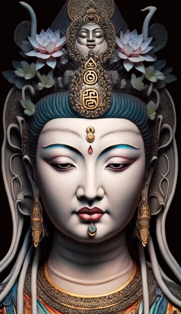 Une peinture du visage d'un bouddha avec le mot bouddha dessus.